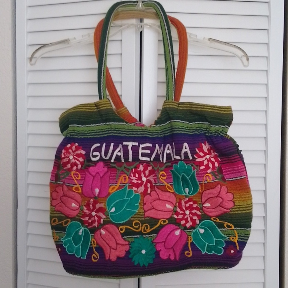 Vintage Guatemalan Embroidered Tote Bag Handmade in Guatemala Handwoven